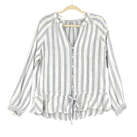 Rails Marti Cayman Stripe Blue White Button up Striped Long Sleeve Blouse Medium - Picture 1 of 8
